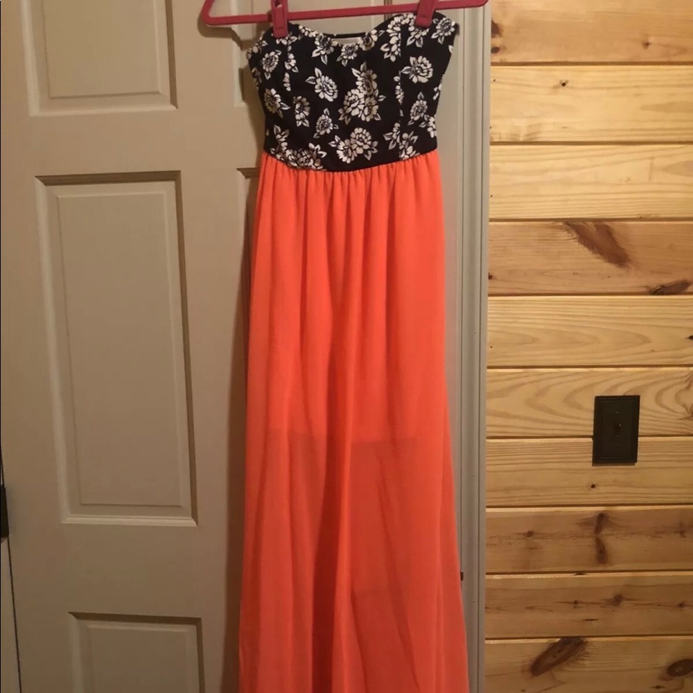 Style Rock Salmon/Navy Strapless Long Dress Smal
